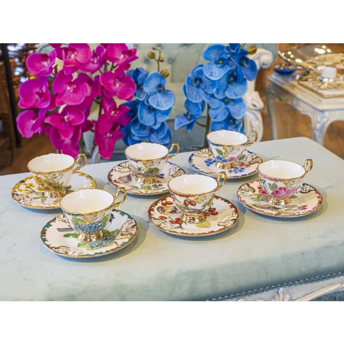 EL BOYAMASI FİNCAN TAKIMI KUŞ DESENLİ