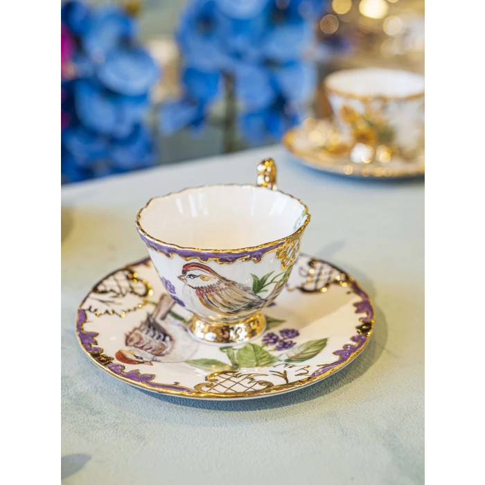 EL BOYAMASI FİNCAN TAKIMI KUŞ DESENLİ