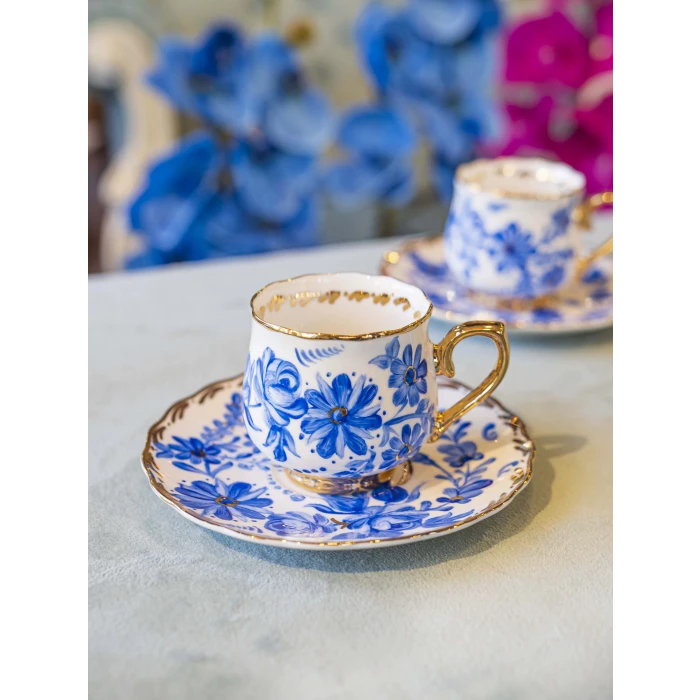 EL BOYAMASI FİNCAN TAKIMI MAVİ ÇİÇEKLİ MODEL