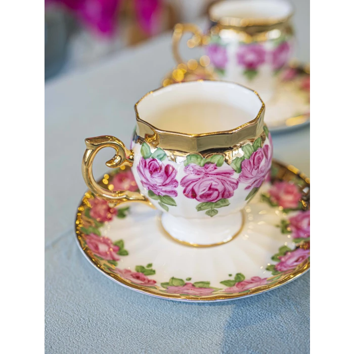 EL BOYAMASI FİNCAN TAKIMI PEMBE GÜL MODEL