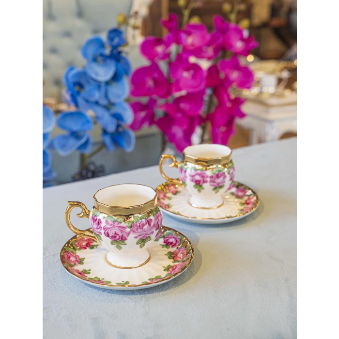 EL BOYAMASI FİNCAN TAKIMI PEMBE GÜL MODEL
