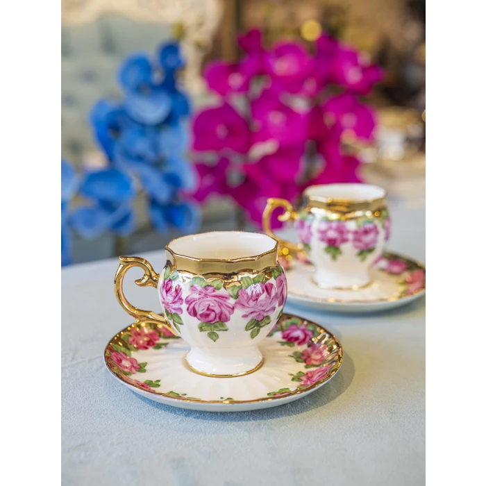 EL BOYAMASI FİNCAN TAKIMI PEMBE GÜL MODEL