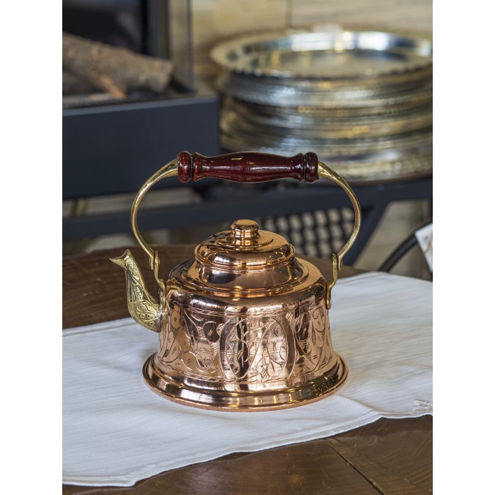 BAKIR DEMLİK MARAŞ NAKIŞ İŞLEMELİ BAKIR RENK