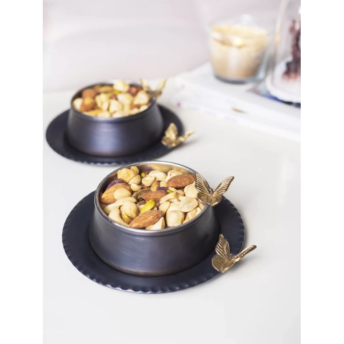 BAKIR ÇEREZLİK KELEBEK DETAYLI TABAKLI OKSİT RENK 2Lİ SET (4 PARÇA)