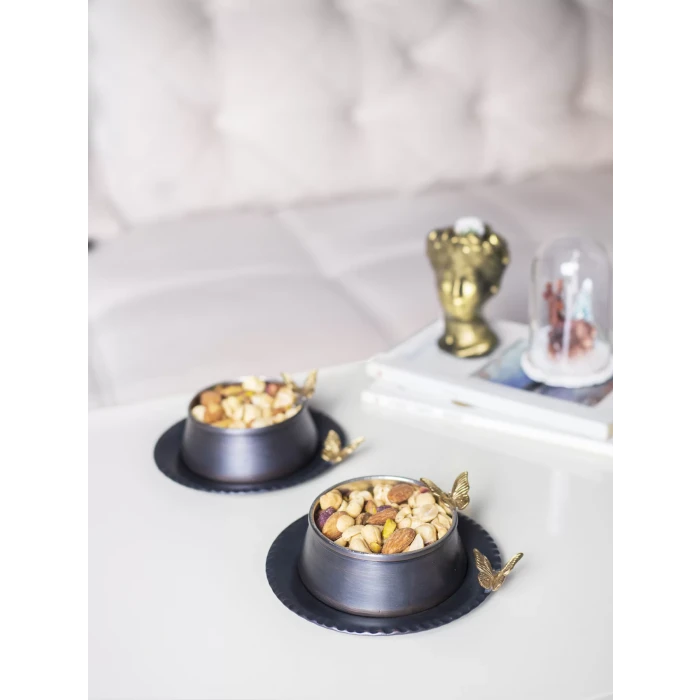 BAKIR ÇEREZLİK KELEBEK DETAYLI TABAKLI OKSİT RENK 2Lİ SET (4 PARÇA)