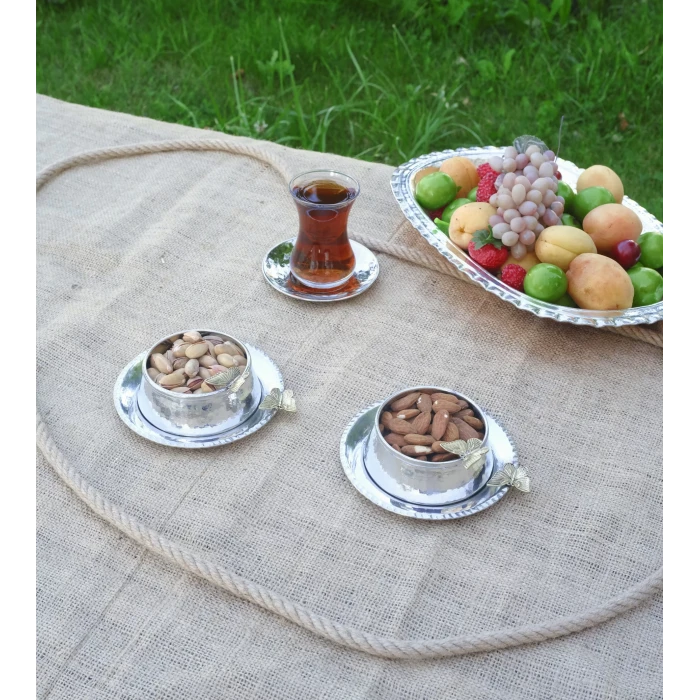 BAKIR ÇEREZLİK KELEBEK DETAYLI TABAKLI MODEL GÜMÜŞ RENK 2Lİ SET(4 PARÇA)