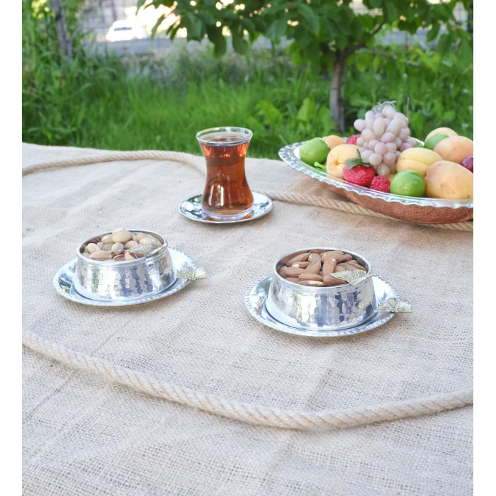 BAKIR ÇEREZLİK KELEBEK DETAYLI TABAKLI MODEL GÜMÜŞ RENK 2Lİ SET(4 PARÇA)