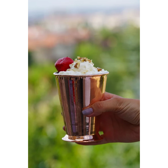 Bakır Bardak Kısa Şerbet Model Parlak Renk 2li