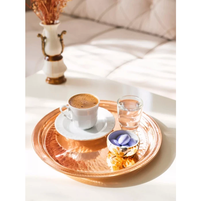 BAKIR TEPSİ MİNİ YUVARLAK TEK KİŞİLİK PARLAK BAKIR RENK