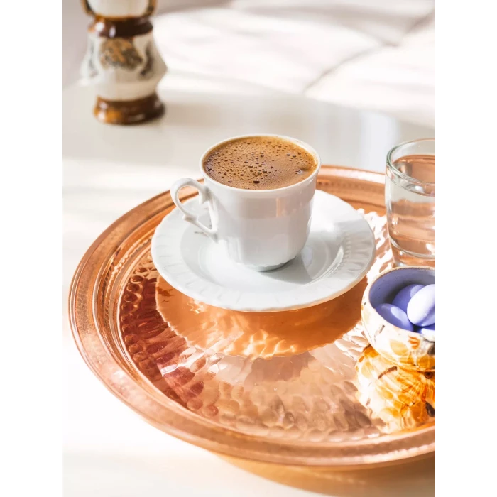 BAKIR TEPSİ MİNİ YUVARLAK TEK KİŞİLİK PARLAK BAKIR RENK