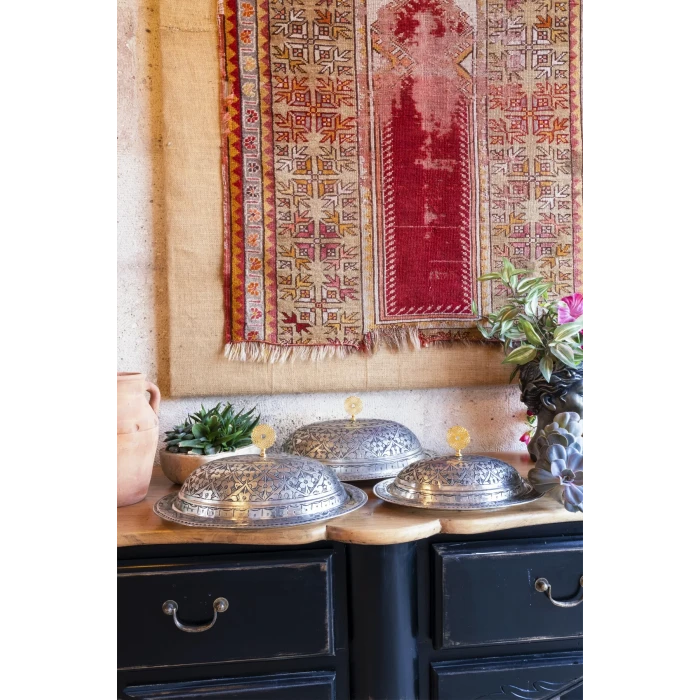 BAKIR SUNUMLUK KAPAKLI OYMA NAKIŞLI 35CM MAT KALAY RENK