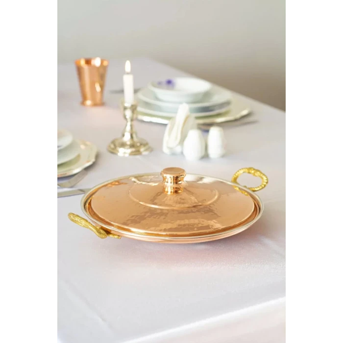 BAKIR SAC KAVURMA TAVASI KAPAKLI 35CM