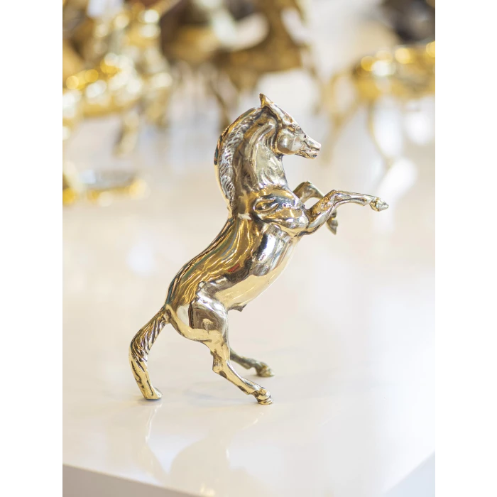 PİRİNÇ DÖKÜM ŞAHLANAN AT FİGÜRÜ GOLD RENK