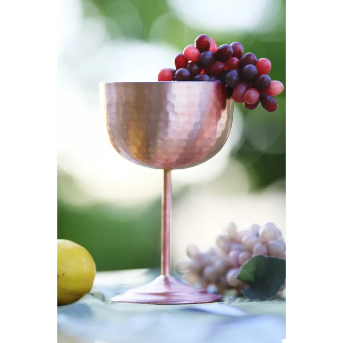 BAKIR ŞARAP KADEHİ ÇEKİÇ DÖVME MAT BAKIR RENK