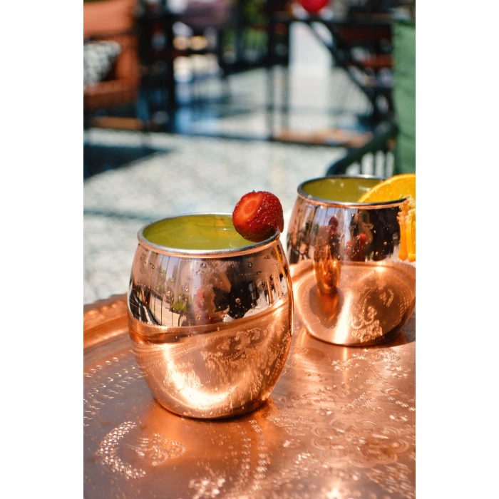 Bakır Bardak Tombul Kokteyl Bakır Renk 2li