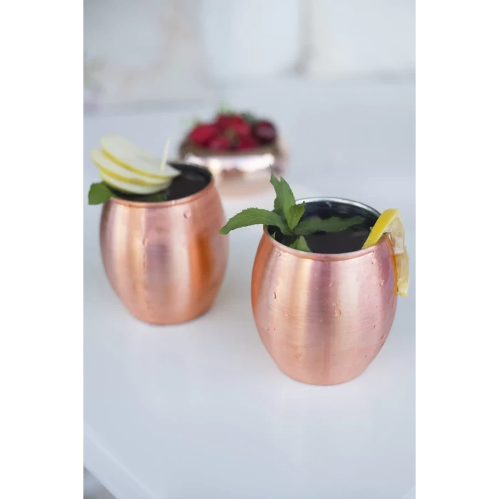 Bakır Bardak Tombul Kokteyl Model Mat Bakır Renk