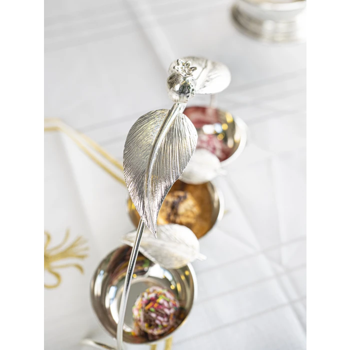 GÜMÜŞ KAPLAMA ÇEREZLİK ÜÇ HAZNELİ NAR YAPRAK DETAYLI