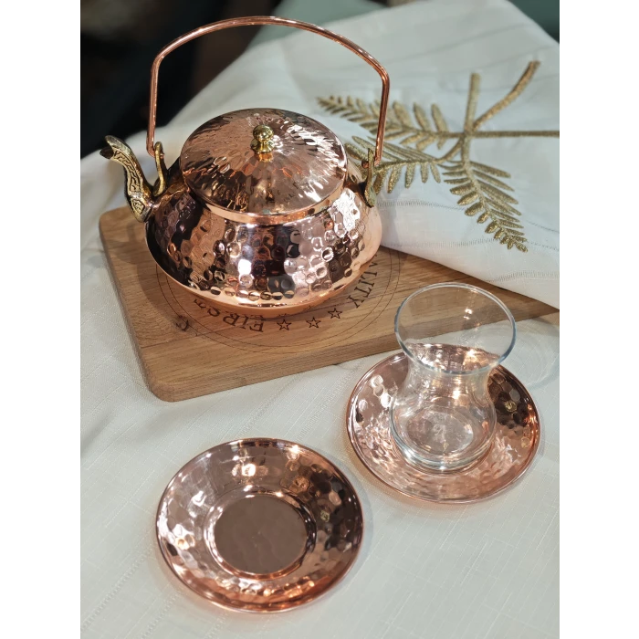 BAKIR ÇAY TABAĞI ÇEKİÇ DÖVME MODEL PARLAK BAKIR RENK