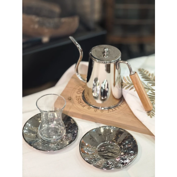 BAKIR ÇAY TABAĞI DALGALI MODEL BÜYÜK BOY GÜMÜŞ RENK