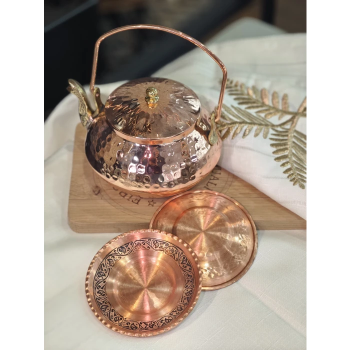 BAKIR ÇAY TABAĞI OYMA NAKIŞLI MODEL PARLAK BAKIR RENK