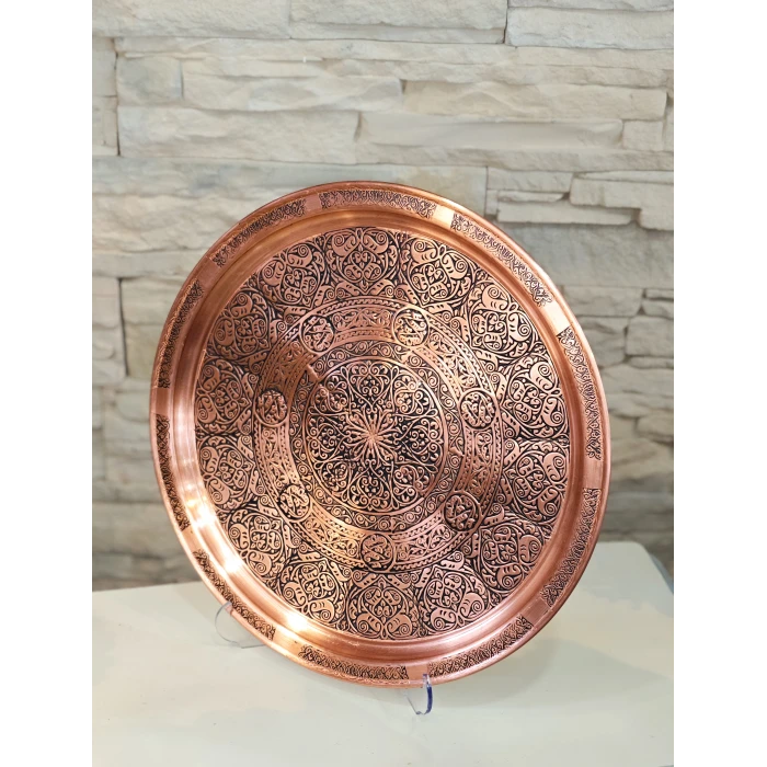 BAKIR TEPSİ BASKI İŞLEMELİ MODEL MAT BAKIR RENK TEPSİ 36 CM