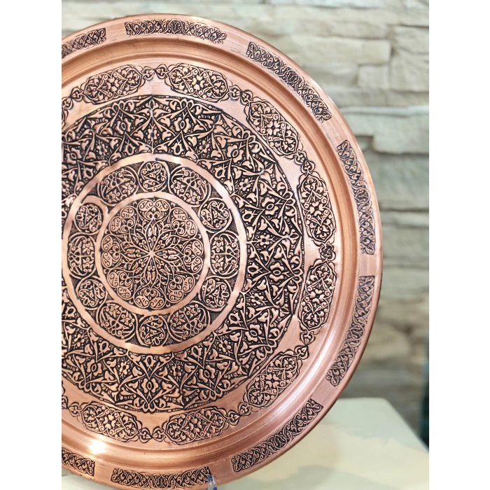 BAKIR TEPSİ BASKI İŞLEMELİ MODEL MAT BAKIR RENK TEPSİ 39 CM