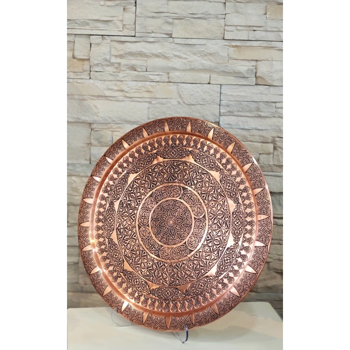 BAKIR TEPSİ BASKI İŞLEMELİ MODEL MAT BAKIR RENK TEPSİ 44 CM