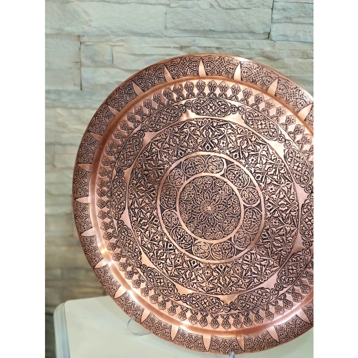 BAKIR TEPSİ BASKI İŞLEMELİ MODEL MAT BAKIR RENK TEPSİ 44 CM