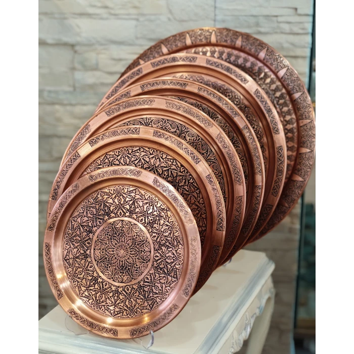 BAKIR TEPSİ BASKI İŞLEMELİ MODEL MAT BAKIR RENK TEPSİ 44 CM