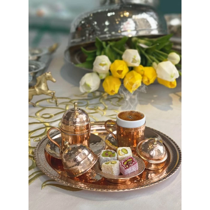 BAKIR KAHVE FİNCANI ÇEKİÇ DÖVME MODEL 2Lİ FİNCAN SETİ PARLAK RENK