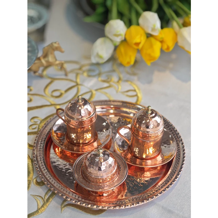 BAKIR KAHVE FİNCANI ÇEKİÇ DÖVME MODEL 2Lİ FİNCAN SETİ PARLAK RENK