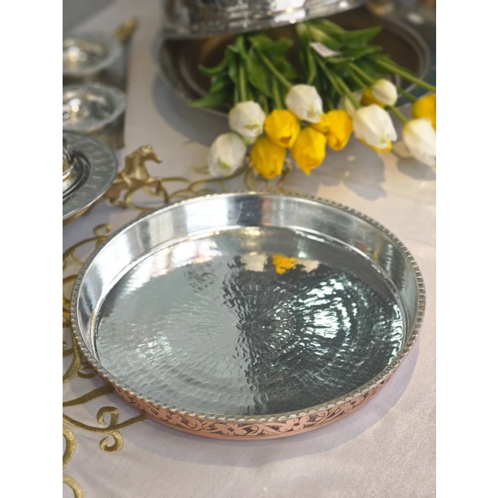 BAKIR FIRIN TEPSİSİ OYMA NAKIŞLI MODEL BAKIR RENK 35 CM