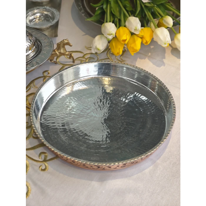 BAKIR FIRIN TEPSİSİ OYMA NAKIŞLI MODEL BAKIR RENK 35 CM