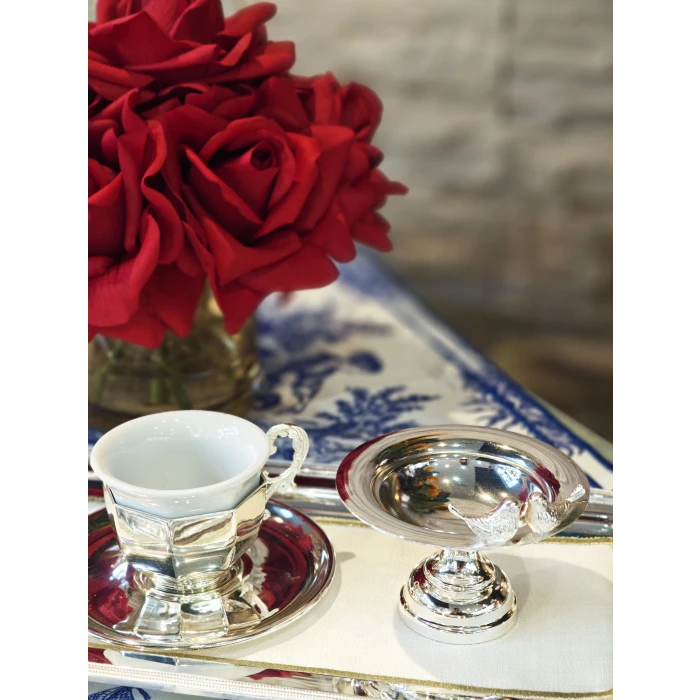 GÜMÜŞ KAPLAMA LOKUMLUK BOMBELİ MODEL ÇİFT KUŞLU (1 adet)