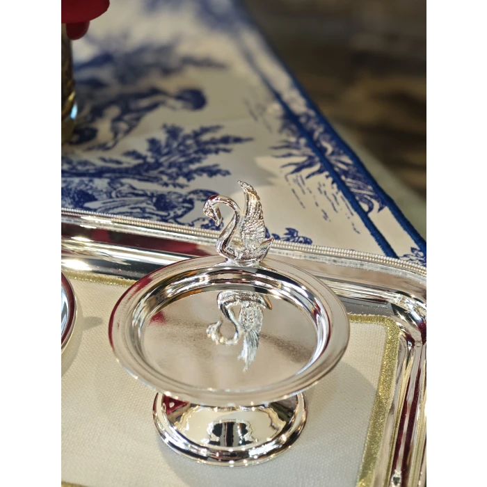 GÜMÜŞ KAPLAMA LOKUMLUK KUĞU DETAYLI DÜZ FORM 1 ADET