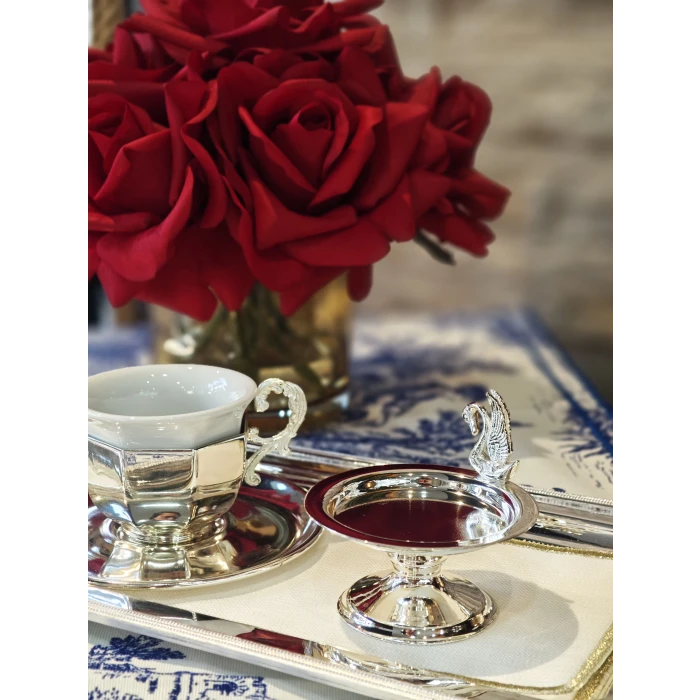 GÜMÜŞ KAPLAMA LOKUMLUK KUĞU DETAYLI DÜZ FORM 1 ADET