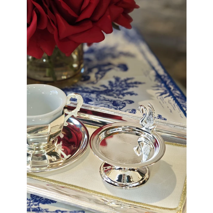 GÜMÜŞ KAPLAMA LOKUMLUK KUĞU DETAYLI DÜZ FORM 1 ADET