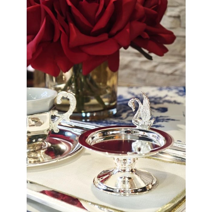 GÜMÜŞ KAPLAMA LOKUMLUK KUĞU DETAYLI DÜZ FORM 2 ADET