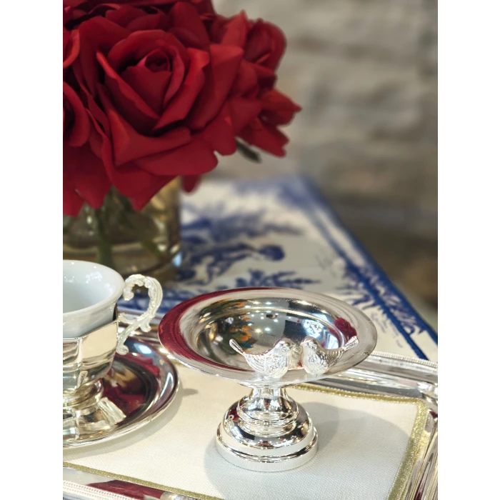 GÜMÜŞ KAPLAMA LOKUMLUK BOMBELİ MODEL ÇİFT KUŞLU 2 ADET