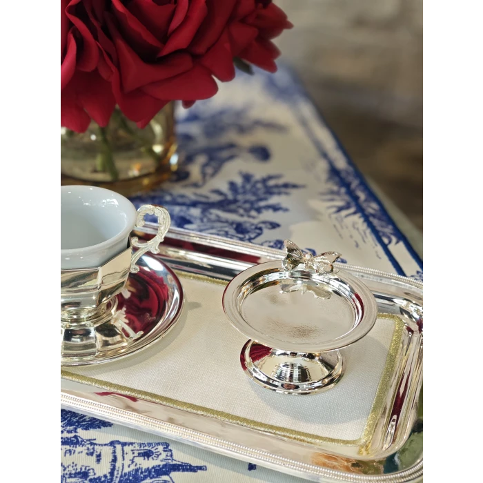 GÜMÜŞ KAPLAMA LOKUMLUK DÜZ FORM KELEBEK DETAYLI 2 ADET