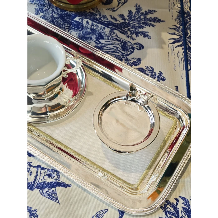 GÜMÜŞ KAPLAMA LOKUMLUK DÜZ FORM KELEBEK DETAYLI 2 ADET