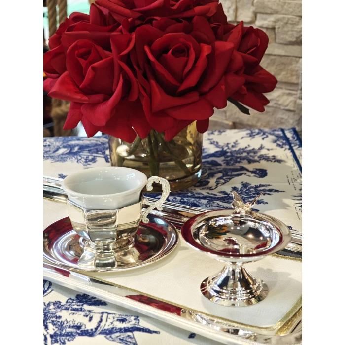 GÜMÜŞ KAPLAMA LOKUMLUK BOMBELİ FORM KELEBEK DETAYLI 2 ADET