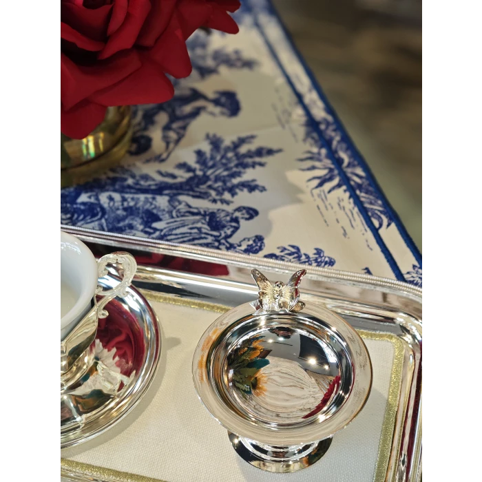 GÜMÜŞ KAPLAMA LOKUMLUK BOMBELİ FORM KELEBEK DETAYLI 2 ADET