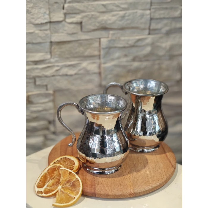 BAKIR AYRAN BARDAĞI DÖVME MODEL GÜMÜŞ RENK 2Lİ