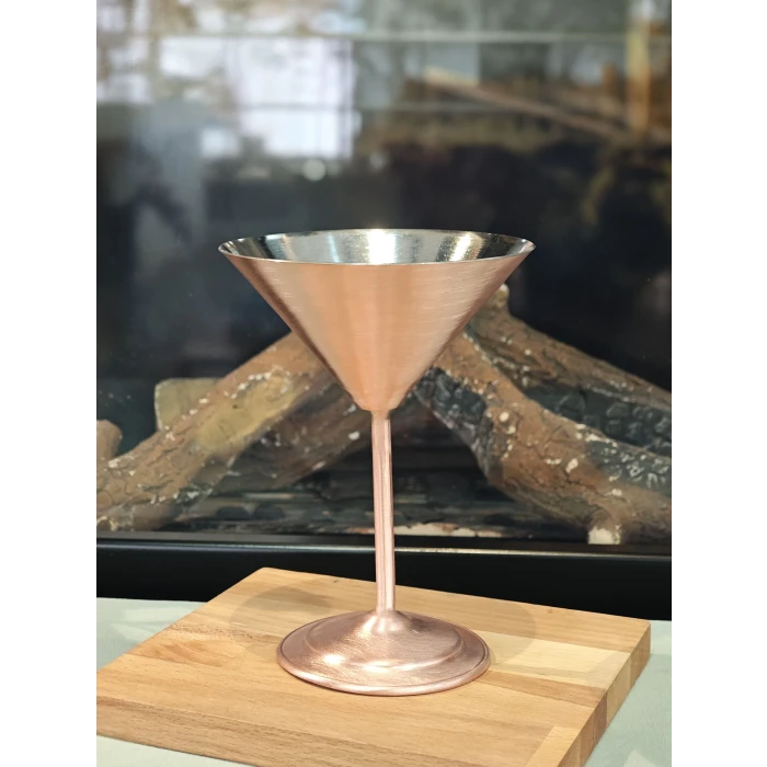 Bakır Kadeh Martini Düz Model Mat Bakır Renk 2li