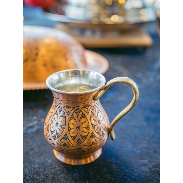 BAKIR AYRAN BARDAĞI İŞLEMELİ MODEL MAT BAKIR RENK (1 ADET)