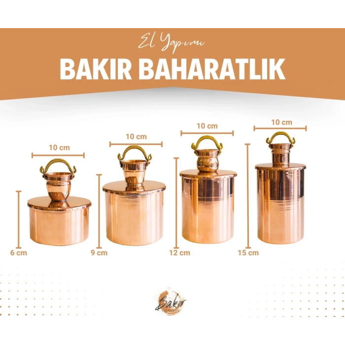 Bakır Baharat Seti Objeli Model 4lü Bakır Renk