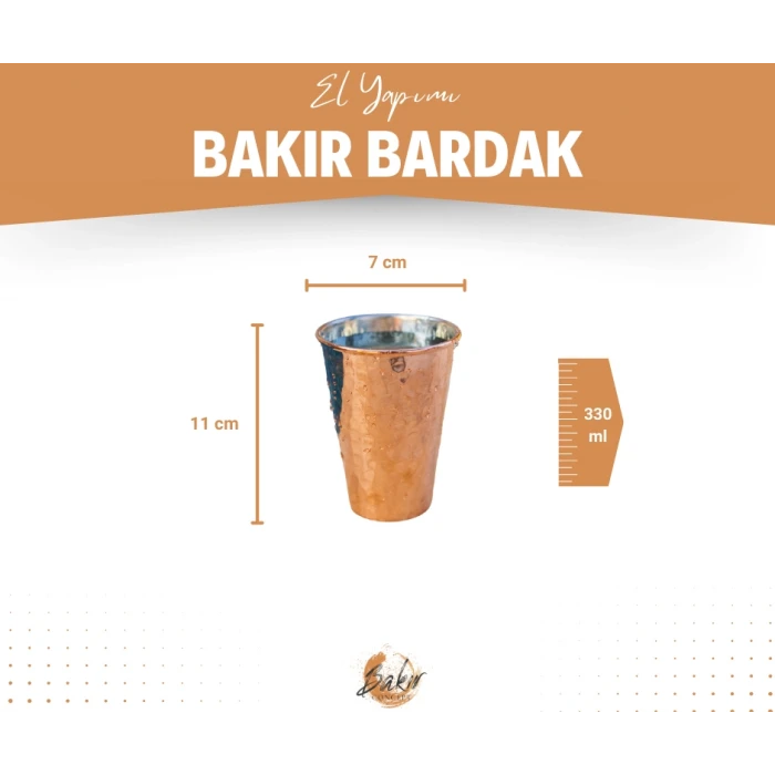 BAKIR BARDAK ÇEKİÇ DÖVMELİ DÜZ MODEL BAKIR RENK (2Lİ)