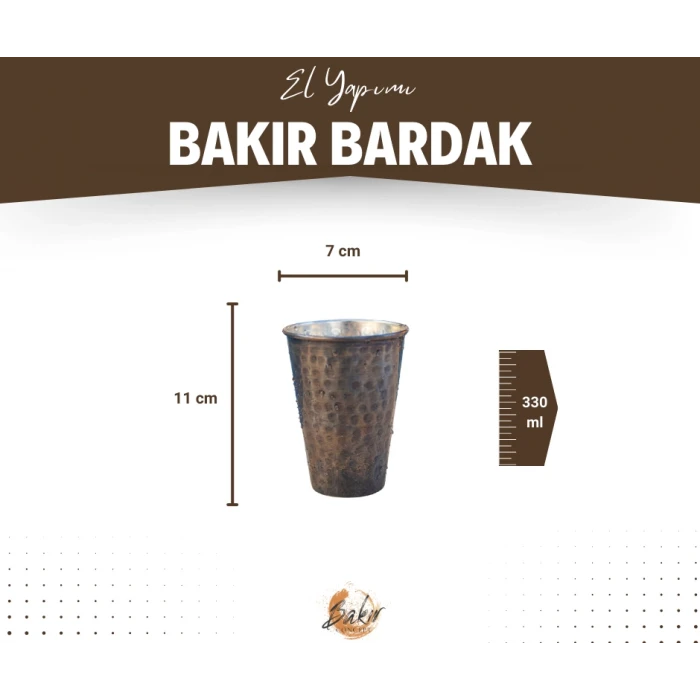 Bakır Bardak Çekiç Dövmeli Düz Model Oksit Renk