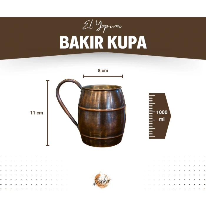 Bakır Bardak Fıçı Model Oksit Renk 2li